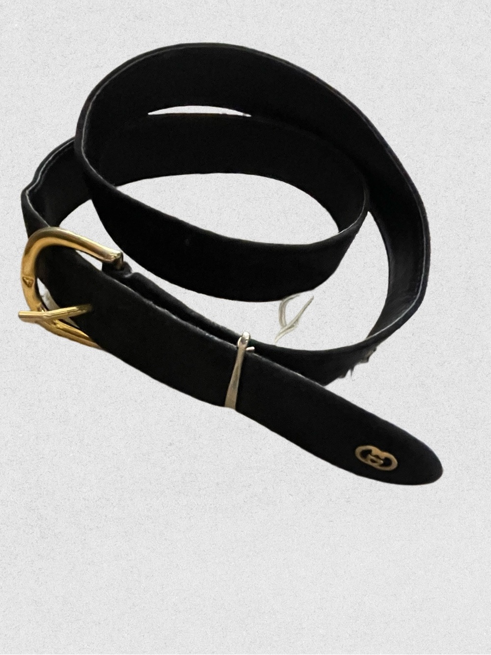 1970s Gucci Black Suede Women's Belt with Gold Buckle